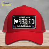 I Love Puerto Rico Black Novelty License Plate Hat Mesh / Red