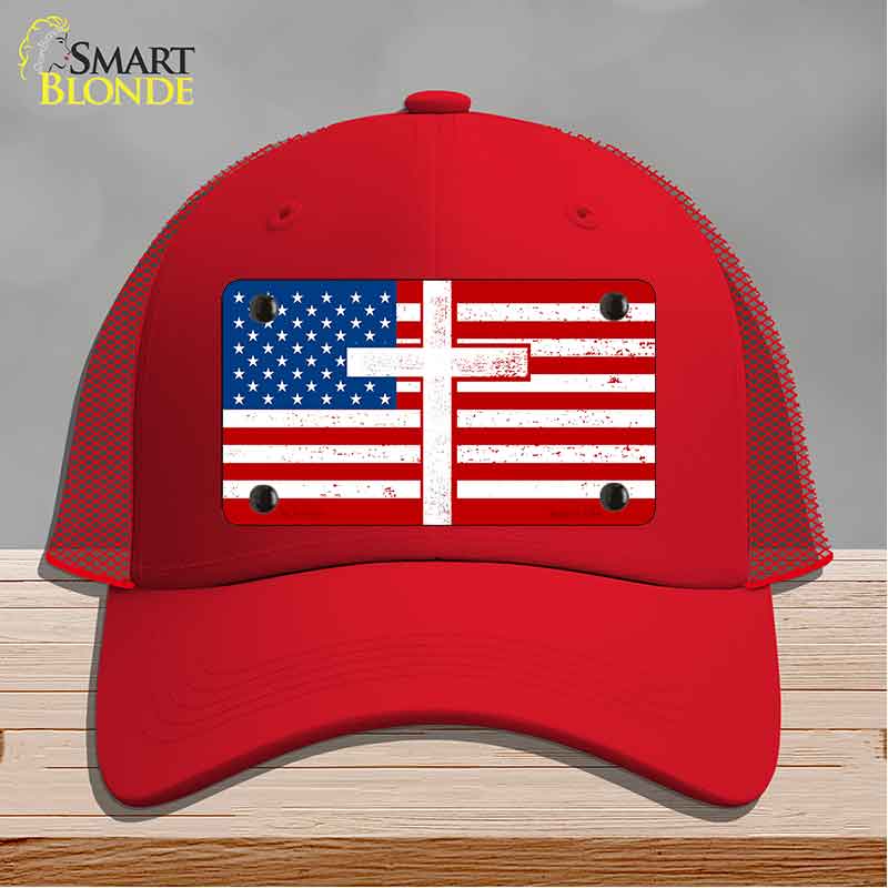 American Flag with Cross Novelty License Plate Hat HAT-MLP-14518