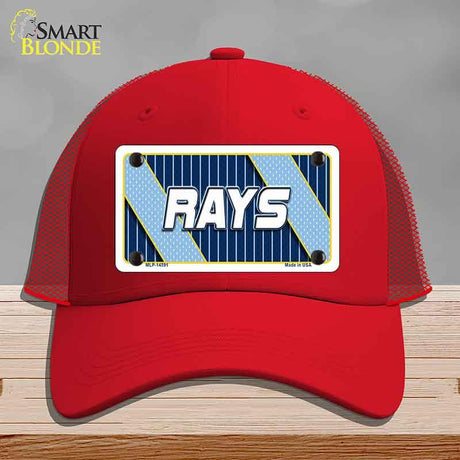 Red cap with a 'RAYS' license plate design on a gray background
