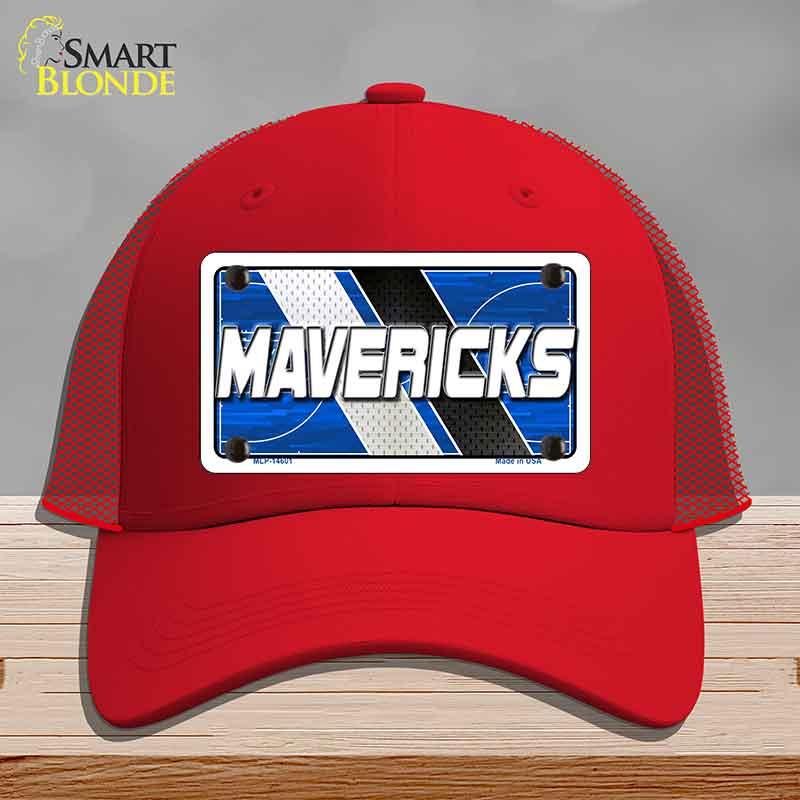 Red cap with a 'MAVERICKS' license plate design on a gray background