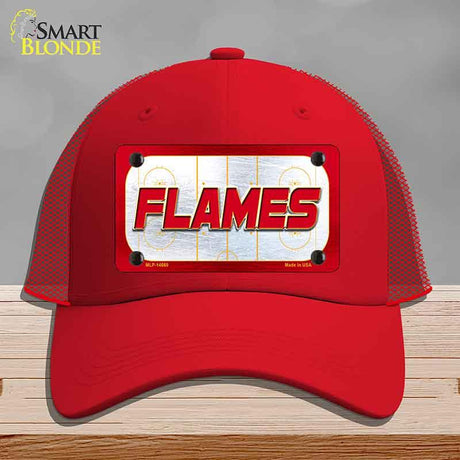 FLAMES Graphic Novelty License Plate Hat HAT-MLP-14660 Mesh Red