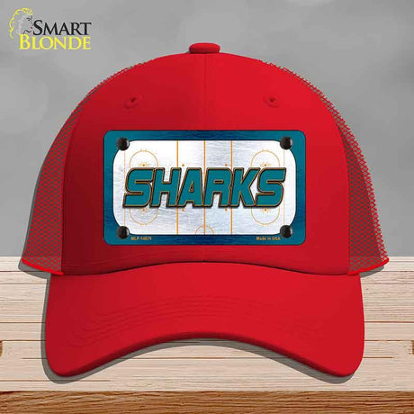 SHARKS Graphic Novelty License Plate Hat HAT-MLP-14679 Mesh Red