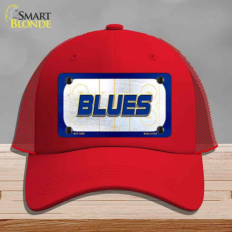 BLUES Graphic Novelty License Plate Hat HAT-MLP-14681 Mesh Red
