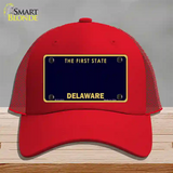 Delaware State Blank Novelty License Plate Hat Mesh / Red
