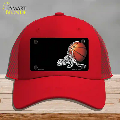 Basketball With Net Offset Novelty License Plate Hat Mesh / Red