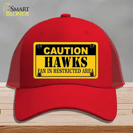 Caution Hawks Fan Novelty License Plate Hat Mesh / Red