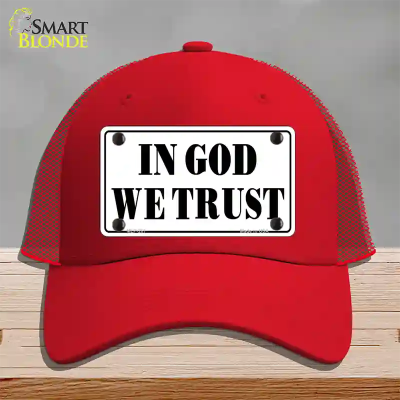 In God We Trust Novelty License Plate Hat Mesh / Red
