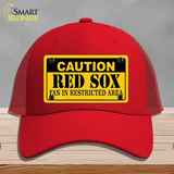Caution Red Sox Fan Novelty License Plate Hat Mesh / Red