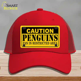 Caution Penguins Novelty License Plate Hat Mesh / Red