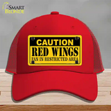 Caution Red Wings Novelty License Plate Hat Mesh / Red