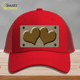 Brown White Chevron Brown Center Hearts Novelty License Plate Hat Mesh / Red