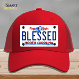 Blessed North Carolina Novelty License Plate Hat Mesh / Red
