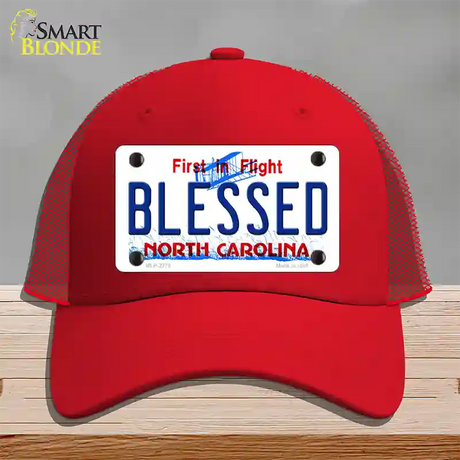 Blessed North Carolina Novelty License Plate Hat Mesh / Red