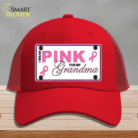 Pink For Grandma Novelty License Plate Hat Mesh / Red