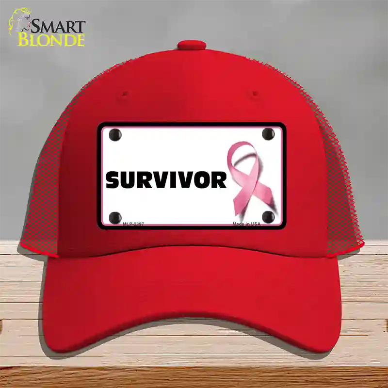 Survivor Breast Cancer Novelty License Plate Hat Mesh / Red