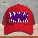 Purple White Zebra Purple Centered Hearts Novelty License Plate Hat Mesh / Red