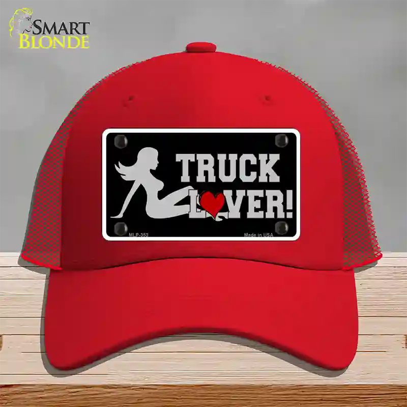 Truck Lover Girl Novelty License Plate Hat Mesh / Red