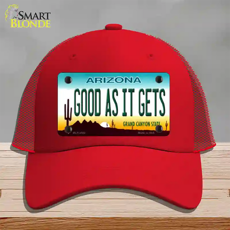 Good As It Gets Arizona Novelty License Plate Hat Mesh / Red