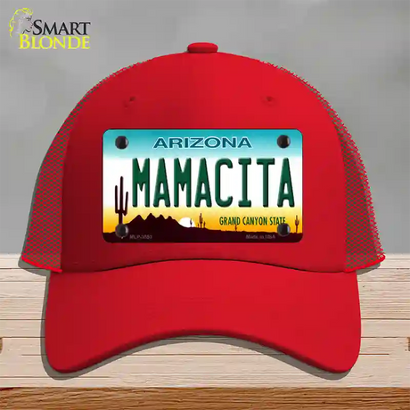Mamacita Arizona Novelty License Plate Hat Mesh / Red