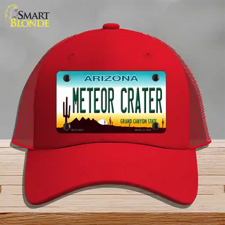 Arizona Meteor Crater Novelty License Plate Hat Mesh / Red