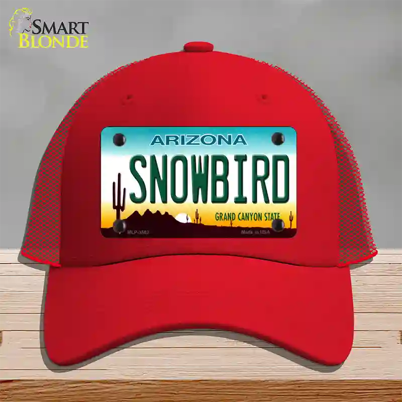 Snowbird Arizona Novelty License Plate Hat Mesh / Red