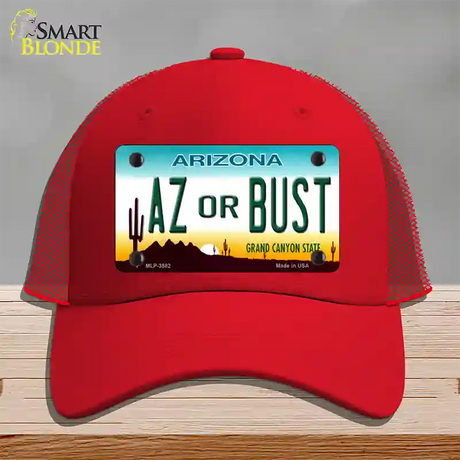 Arizona Az Or Bust Novelty License Plate Hat Mesh / Red