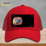 Track And Field Offset Black Novelty License Plate Hat Mesh / Red