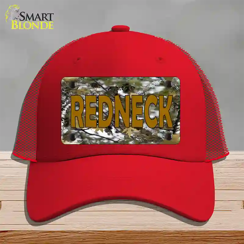 Redneck Camo Novelty License Plate Hat Mesh / Red