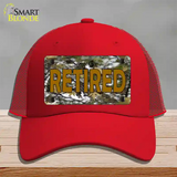 Retired Camouflage Novelty License Plate Hat Mesh / Red