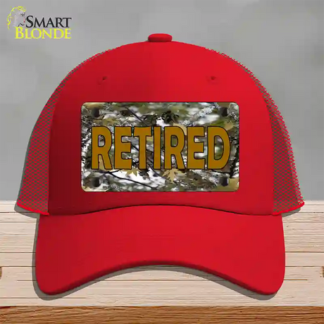 Retired Camouflage Novelty License Plate Hat Mesh / Red