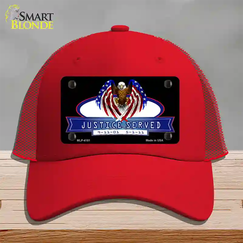 America Justice Served Novelty License Plate Hat Mesh / Red