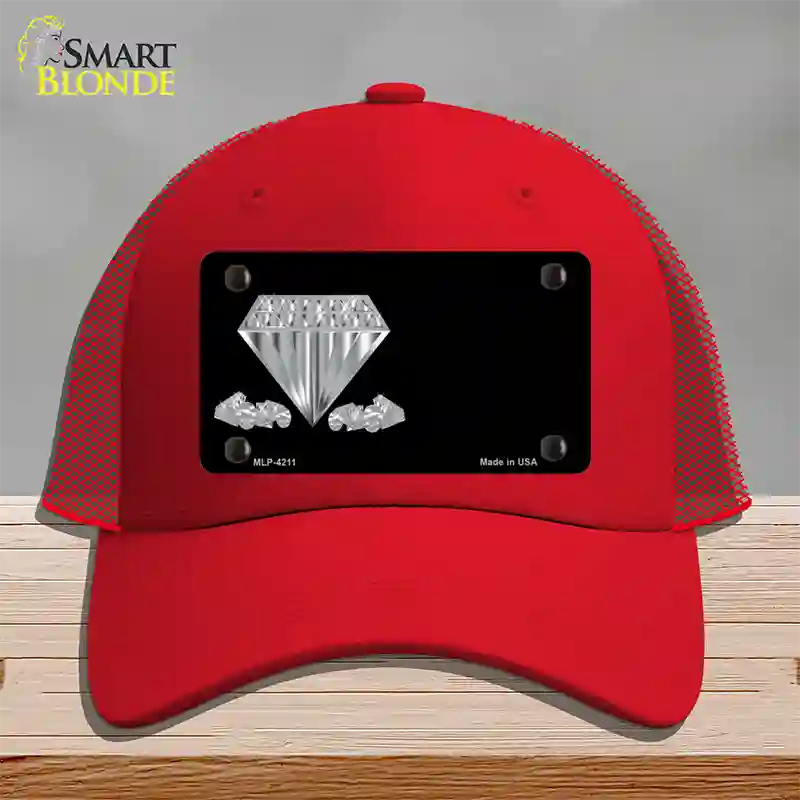 Diamonds Offset Novelty License Plate Hat Mesh / Red