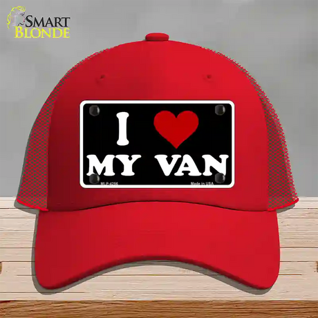 I Love My Van Black Novelty License Plate Hat Mesh / Red