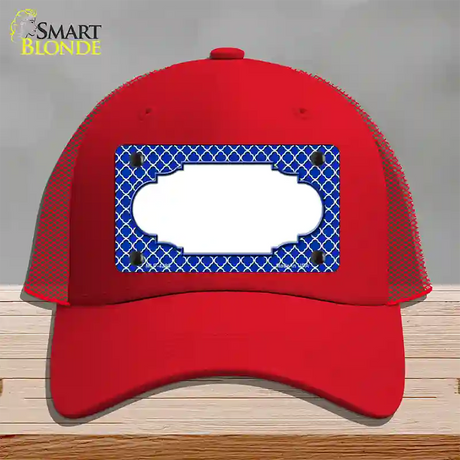 Blue White Quatrefoil Center Scallop Novelty License Plate Hat Mesh / Red