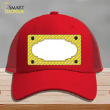 Yellow White Quatrefoil Center Scallop Novelty License Plate Hat Mesh / Red