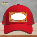 Orange White Quatrefoil Center Scallop Novelty License Plate Hat Mesh / Red
