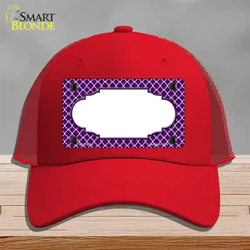 Purple White Quatrefoil Center Scallop Novelty License Plate Hat Mesh / Red