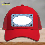Light Blue White Quatrefoil Center Scallop Novelty License Plate Hat Mesh / Red