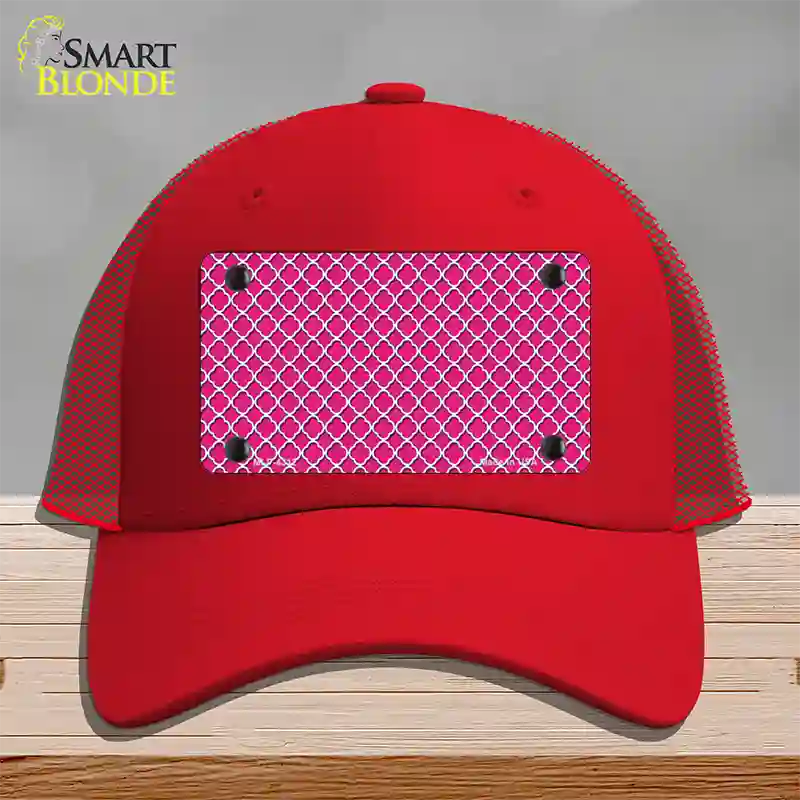 Pink White Quatrefoil Novelty License Plate Hat Mesh / Red