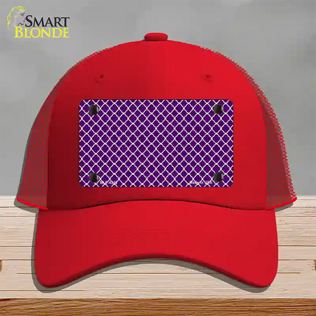 Purple White Quatrefoil Novelty License Plate Hat Mesh / Red