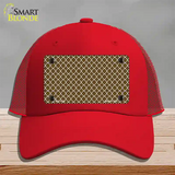 Brown White Quatrefoil Novelty License Plate Hat Mesh / Red