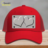 Grey White Quatrefoil Grey Center Hearts Novelty License Plate Hat Mesh / Red