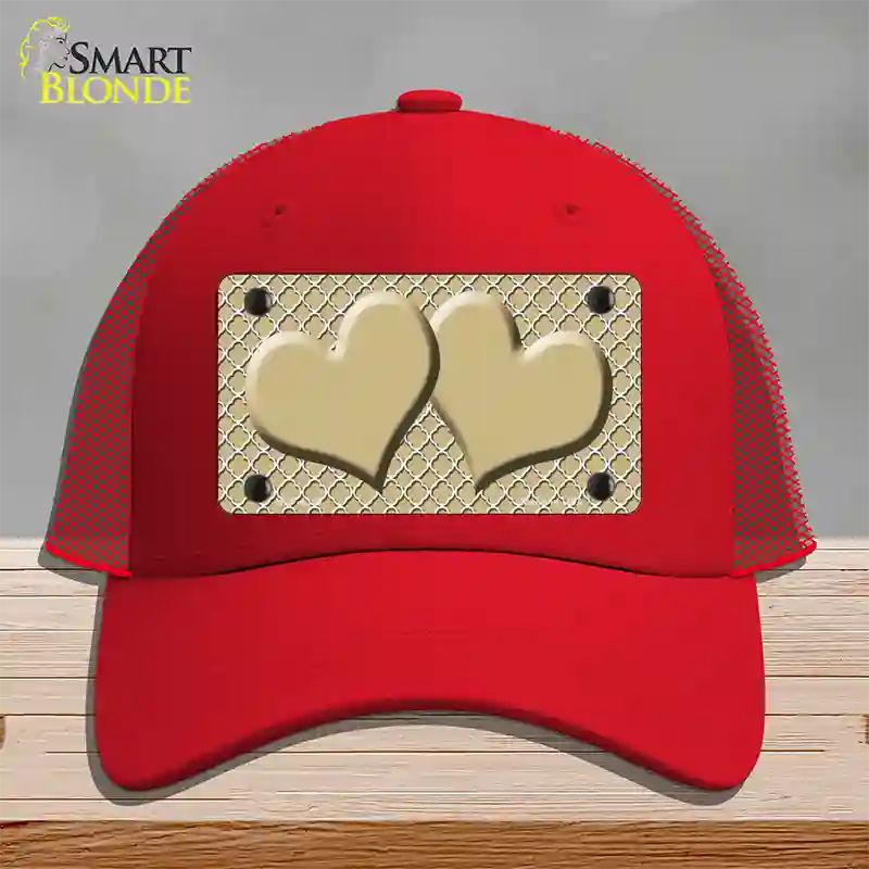 Gold White Quatrefoil Gold Center Hearts Novelty License Plate Hat Mesh / Red