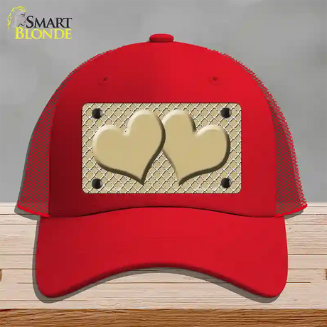 Gold White Quatrefoil Gold Center Hearts Novelty License Plate Hat Mesh / Red
