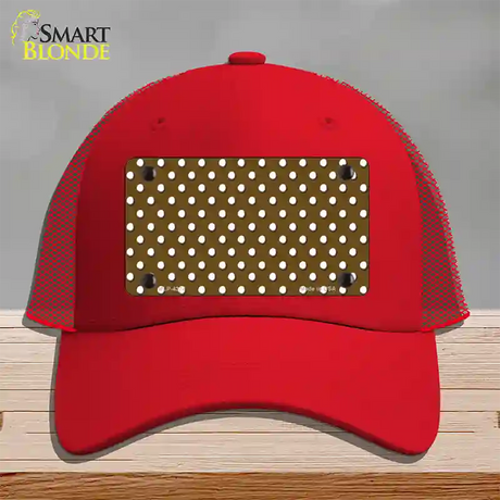 Brown Polka Dot Novelty License Plate Hat Mesh / Red