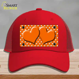 Orange White Polka Dot Center Hearts Novelty License Plate Hat Mesh / Red