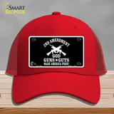 God, Guns, Guts Novelty License Plate Hat Mesh / Red