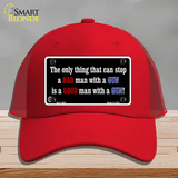 Stop A Bad Man Novelty License Plate Hat Mesh / Red