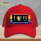 I Love U Novelty License Plate Hat Mesh / Red