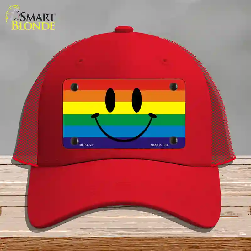Smiley Face Novelty License Plate Hat Mesh Red